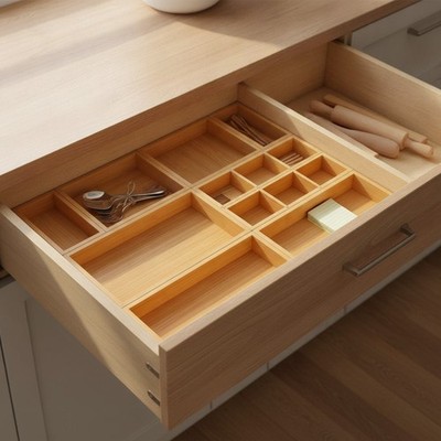 Customizable 9-Compartment Bamboo Drawer Organizer - Aesthetic Order Solution
