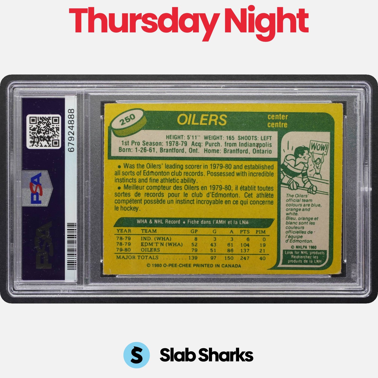 1980 O-PEE-CHEE #250 WAYNE GRETZKY PSA 3 view 2