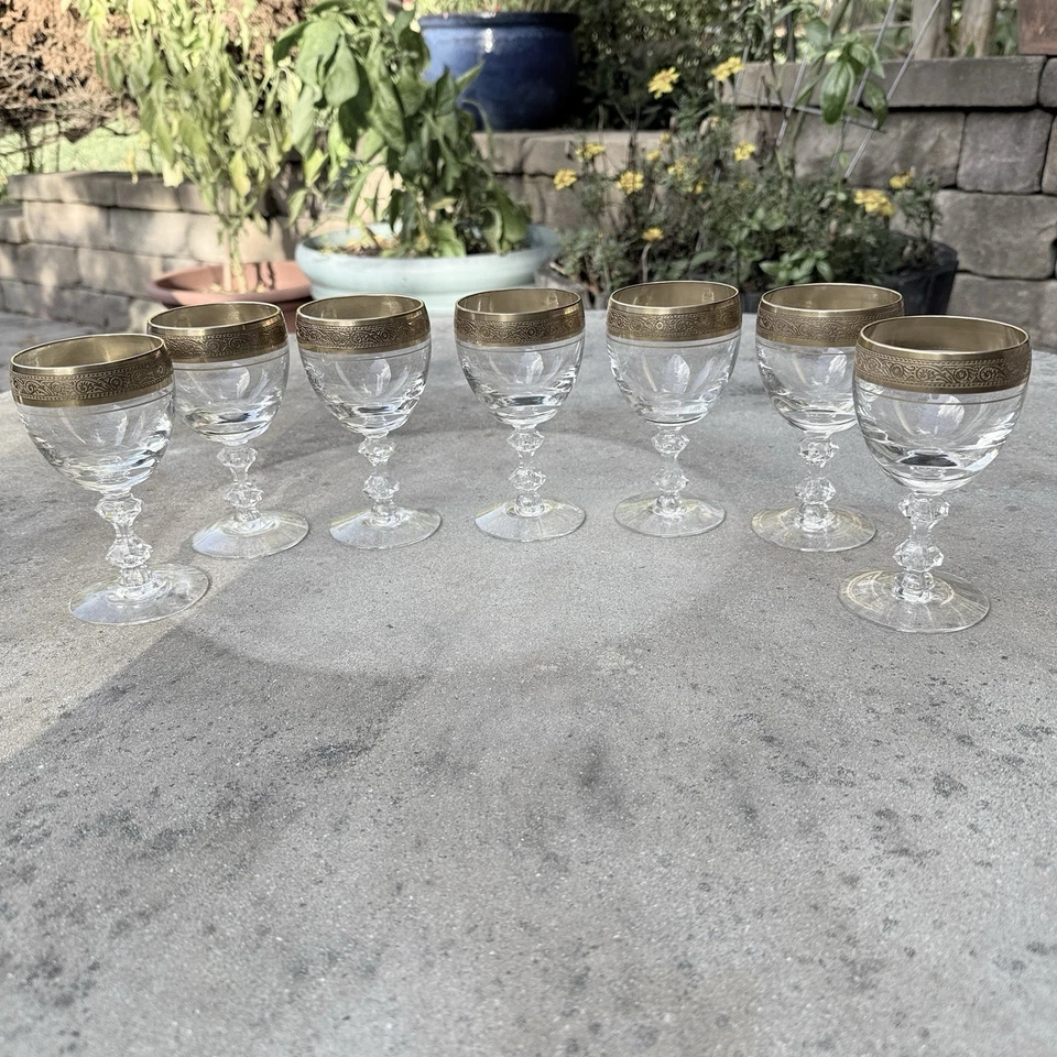 "Juego de 7 copas cordiales de vino con borde dorado Westchester Tiffin Franciscan Minton 4 oz 5""" Foto 2 de 4