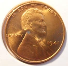 1941 P Lincoln  Cent,  RED BU, Obverse spot  (41POE1)