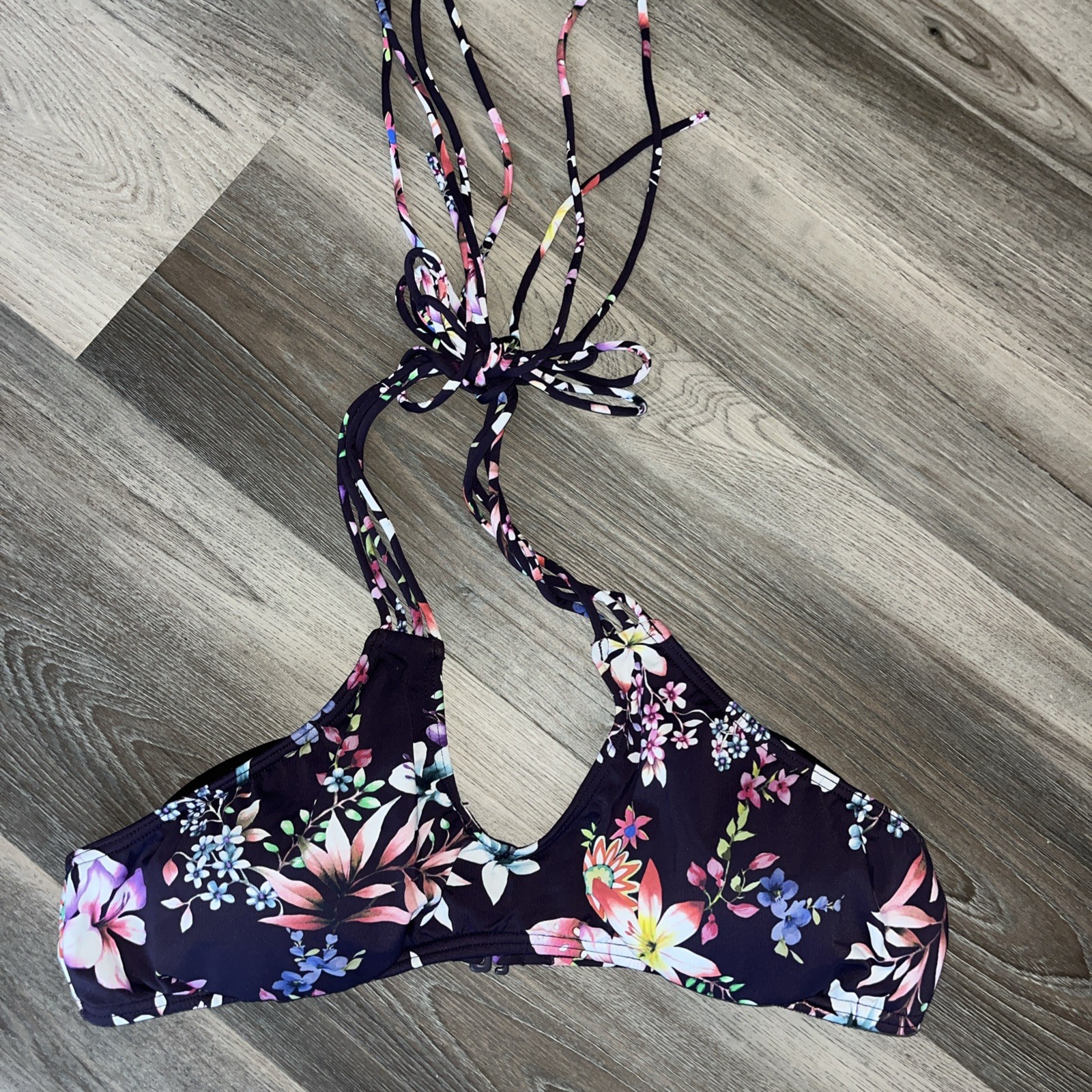 Roxy Women's Printed Beach island time athletic Tri Bikini Swim Top Size L