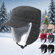 Men Women Winter Warm Baseball Hat Beanie Fleece Aviator Hat with Visor Brim Cap