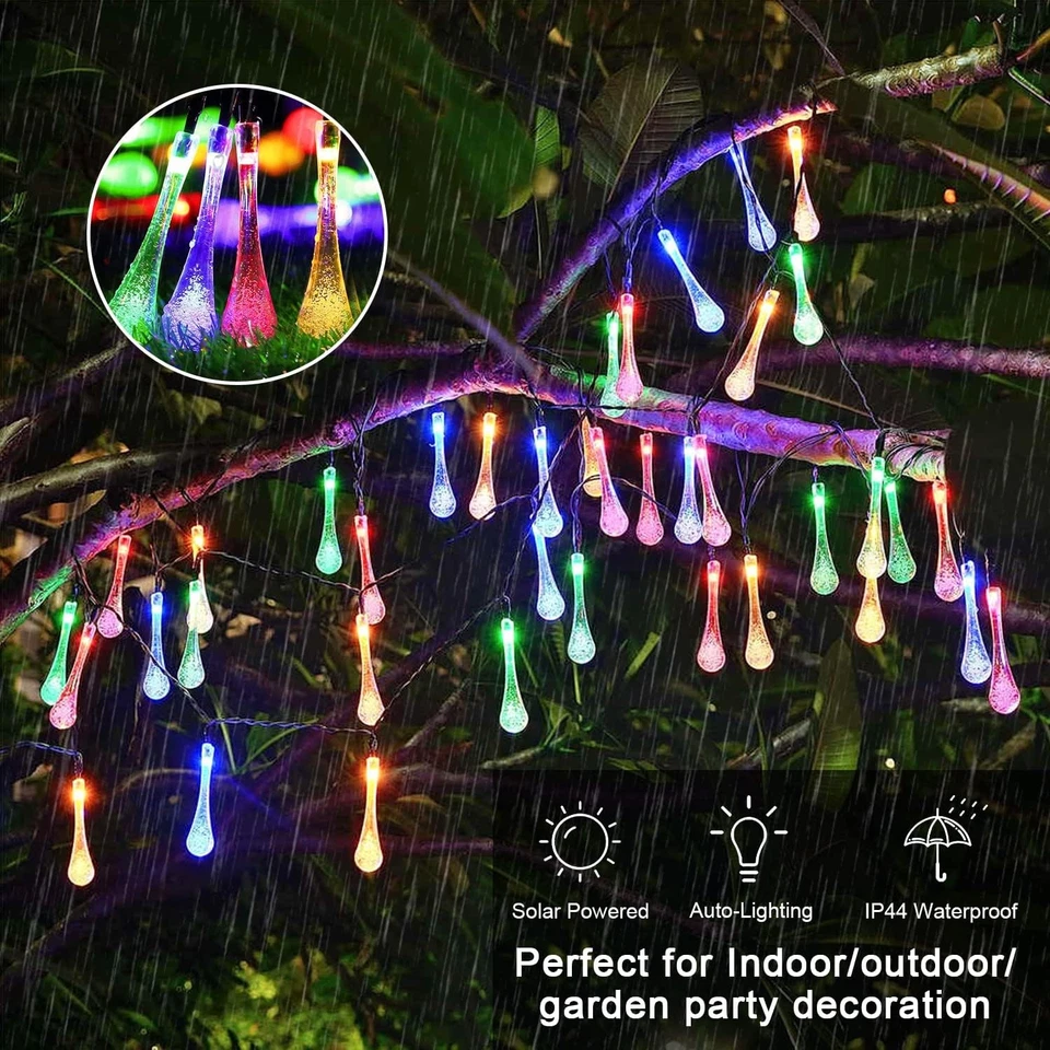 Waterdrop Solar String Lights Outdoor, 16/22/39ft Waterproof for Garden Party - Image 3 of 4