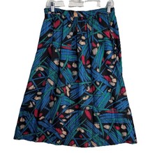 VTG Geo Abstract Midi Skirt M Art Colorful Back Elastic Pleated Pockets 28 x 27
