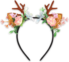 Floral Deer Antler Headband, Flower Garland Headpiece, Forrest Dress up Cosplay