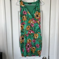 Guess Lamara Floral Sheath Dress Green Sleeveless V-Neck Women’s Size M
