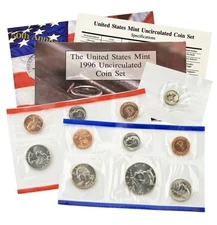 1996 US Mint Set 11 Coin P&D Uncirculated with ** 1996 W West Point Dime **