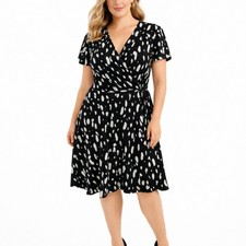 Nine West Pebble Wrap Midi Dress XL Office Siren Corpcore Corporate Goth Chic Em