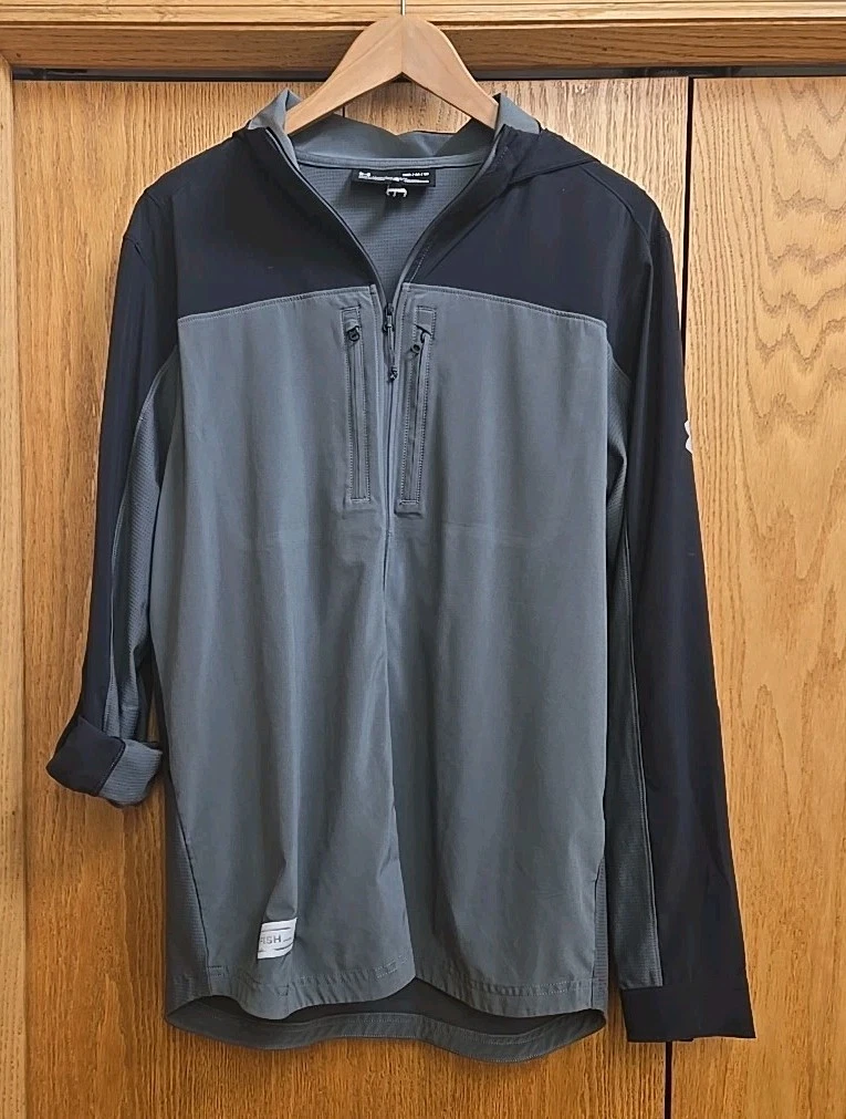 Under Armour Jacket Men's Med Backwater Hybrid Full Zip Fishing Hoody Gray/blk