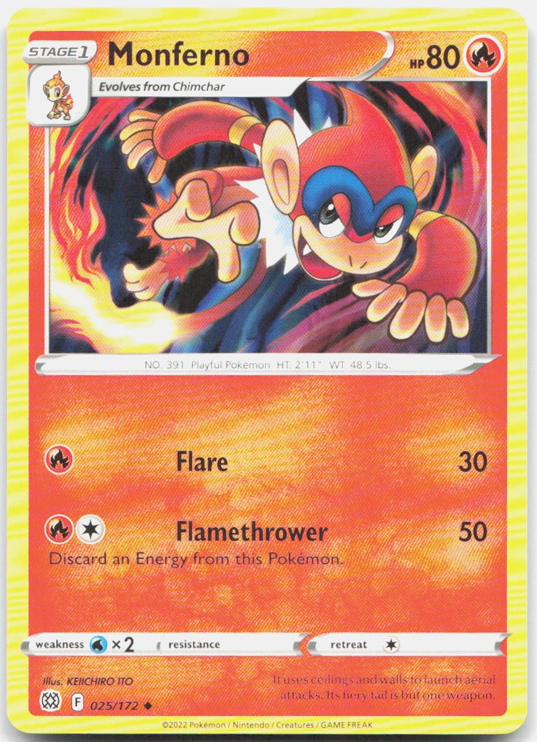 Monferno 025/172 Uncommon Brilliant Stars Pokemon Lightly Played