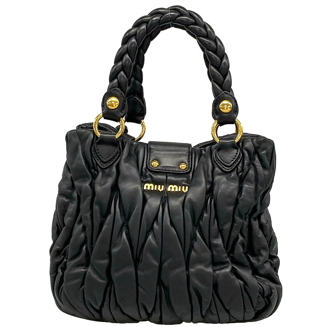 MIUMIU Materasse Logo Metal Handbag Black Leather Authentic w/DustBag image 10