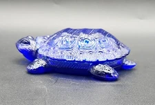 MCM Artmark Cobalt Glass Turtle Lidded Trinket Box
