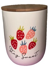 Strawberry Ceramic Canister with Bamboo Lid, Novelty Food Theme, White & Red