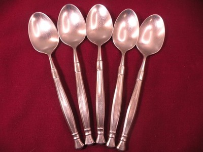 Set Of 5 Teaspoons Oneida ACT II Satin Cube Mark Stainless Flatware 6 1/2'' .
