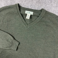 VTG LL Bean Sweater Mens Large Green 100 Wool V Neck Pullover Olive Sage Latvia