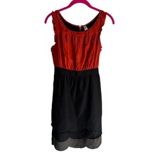 MAEVE by ANTHROPOLOGIE Red OrangeBlack Silk Sleeveless Scalloped Party Dress, 4