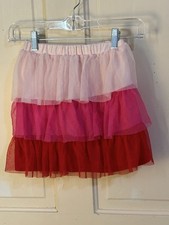 girls' wonder nation pink and red tiered tulle skirt size 6-6x