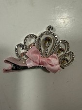 Girls Pink Bow Rhinestone Tiara Crown Alligator Hair Clip Princess