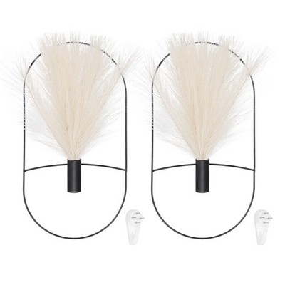 2Pcs Wall Decor Artificial Beige Pampas, Black Oval Wall Hang Vase Holder