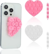 Heart Shape Phone Suction Grip with Double Sided Suction Cup Silicone Holder for