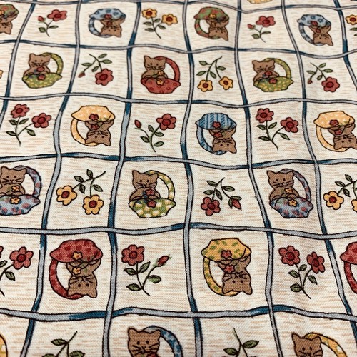 OOP Little Quilts Kittens In Baskets Floral Fabric By Fabri-Quilt Squares BTHY - Picture 8 of 19