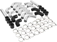 3" 75mm Aluminum Universal Intercooler Turbo Piping+Black Hose + T-Clamp kits