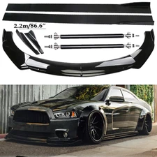 Front Bumper Lip Spoiler Side Skirts Rear Glossy Black For Dodge Charger R/T GT