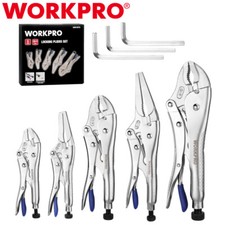 WORKPRO 5PC Locking Plier 5" 7" 10" Curved Jaw Pliers 6.5" 9.5" Long Nose Pliers