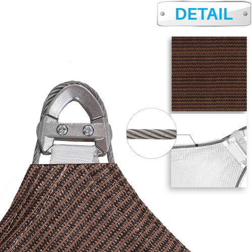 Patio 7-12FT Cavo Parasole Vela Riparo Rete Rettangolare Tettoia Copertura Cortile Marrone - Foto 3 di 6