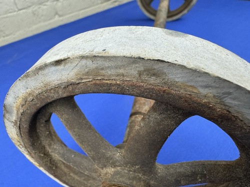 Vintage Iron Axle w/ Wheels & Hard Rubber Rim ~ RePurpose, Restoration Part - Picture 8 of 11