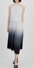 T Tahari Women's White Ombré Pleated Midi Dress Size 4
