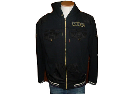 COOGI Men's Vintage Full Zip Hooded Embroidered Jacket Black Size