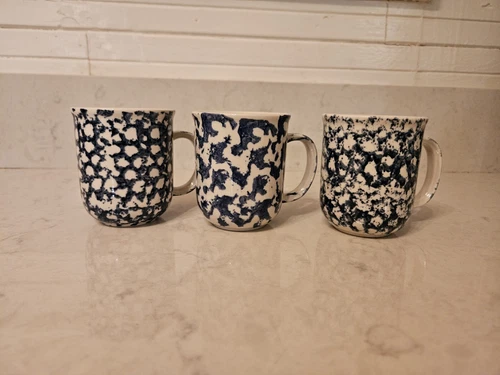 Three Folk Craft Blue Sponge Coffee Cup Mug Made by Tienshan- Vintage Mugs