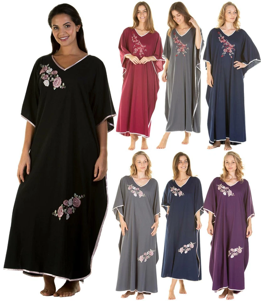 La Marquise Kaftan Ladies Polycotton Embroidered Lounger Night Dress One Size
