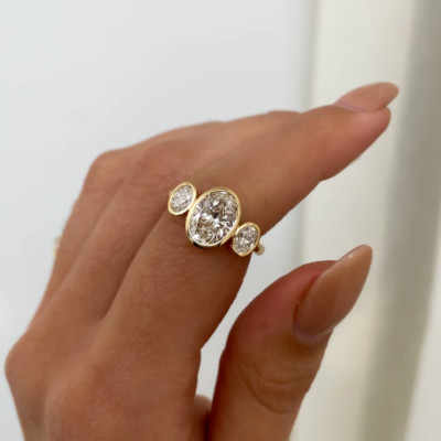 Verlobungsring Diamant 14 Karat Gelbgold Ovalschliff Lab Grown 2 Karat IGI E ...