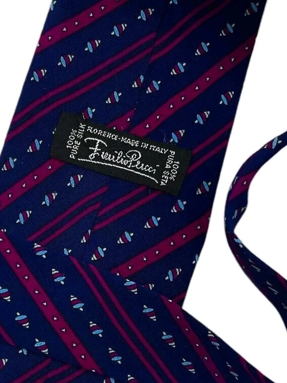 Blusa giratória EMILIO PUCCI gravata de seda ITÁLIA listrada azul borgonha com: 3,4" em excelente estado usado - Imagem 2 de 4