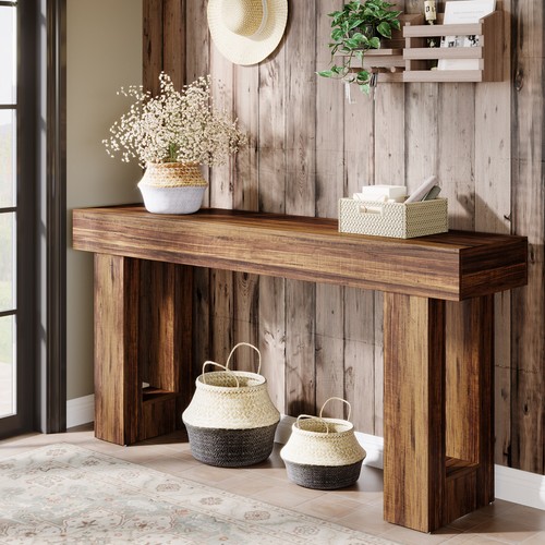 Farmhouse Console Table, 160 CM Long Narrow Sofa Table Behind The Couch,Brown - Picture 7 of 9