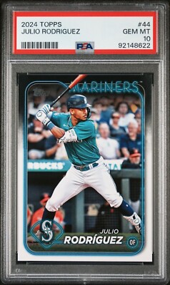 2024 Topps Baseball Julio Rodriguez Card #44 PSA GEM MT 10 2024 Topps Baseball Julio Rodriguez Card #44 PSA GEM MT 10