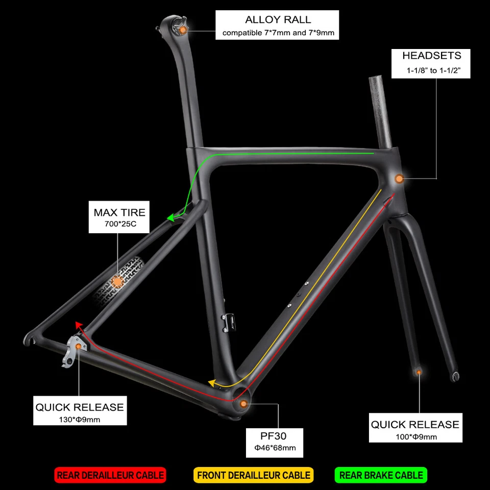 AIRWOLF 700*25c Carbon Rennrad Rahmen Ultraleicht 787g 44-58cm Crystal - Bild 4 von 4