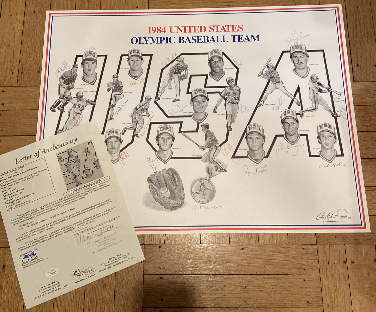 + 1984 USA Olympic Baseball Team Photo 21 Autographs CHRISTOPHER PALUSO /500 JSA