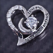 sterling silver 925 heart pendant with cz  I love you to the moon and back  