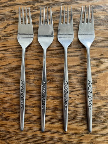 Vtg MCM JAPAN 6.5 Inch Vines Handle Stainless Forks Flatware Silverware - Picture 4 of 11