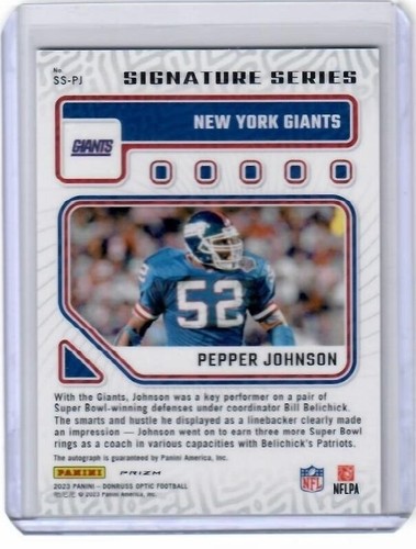 Donruss Optic Pepper Johnson Signature Series Prizm Auto Card Giants 2023 - Imagen 2 de 2