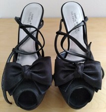 STUART WEITZMAN Shoes Black Satin Platform Slingback Peep Toe With Bow Sz 8.5