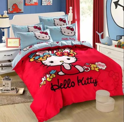 3d Hello Kitty Cartoon Pink Bow Polka Dot Duvet Cover Bedsheet