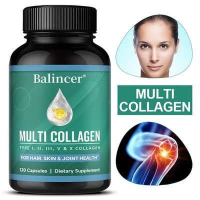 Multi Collagen Peptides Capsules   Hydrolyzed Protein with Type I, II, III, V, X