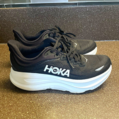 HOKA Bondi 9 Men’s Black/White Lace-Up Mesh Low Top Athletic Sneakers
