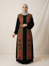 Palestinian Tatreez Embroidered Abaya Kaftan Modest Long Black Dress