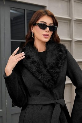 Papillon D OR Women s Long Coat  Double Breasted Belted Trench
