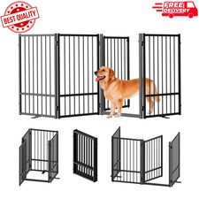 Metal Freestanding Dog Gate: 32  Height, 4 Panels, Foldable for Indoor/Outdoor U